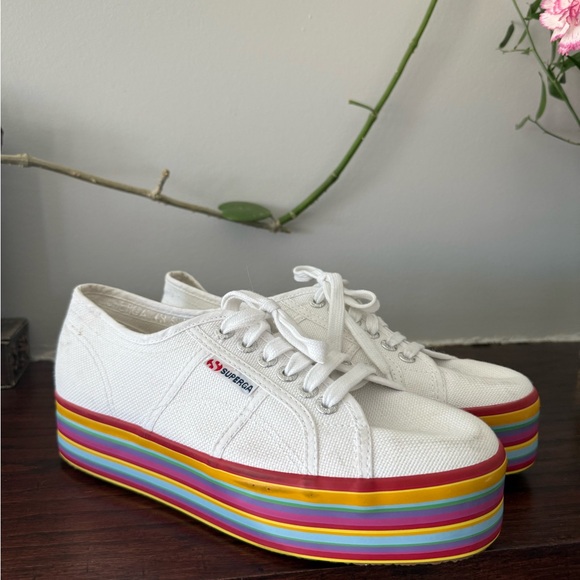Superga Shoes - Superga White Sneakers with Vibrant Multicolor Platform